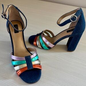 G.I.L.I. Multicolor Strappy Sandals Heels Denim